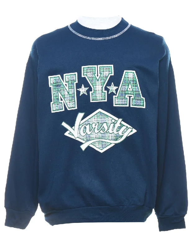 Patchwork NYA Varsity Printed Navy & Green Sweatshirt - L