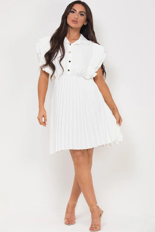 Pleated Frill Shoulder Occasion Dress