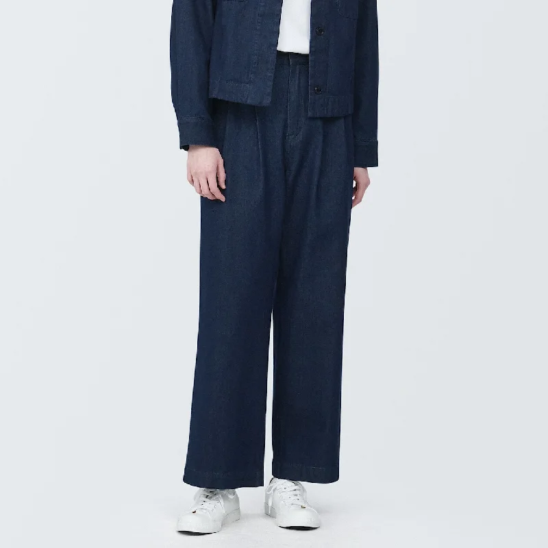 Kapok Blend Denim Pleated Pants